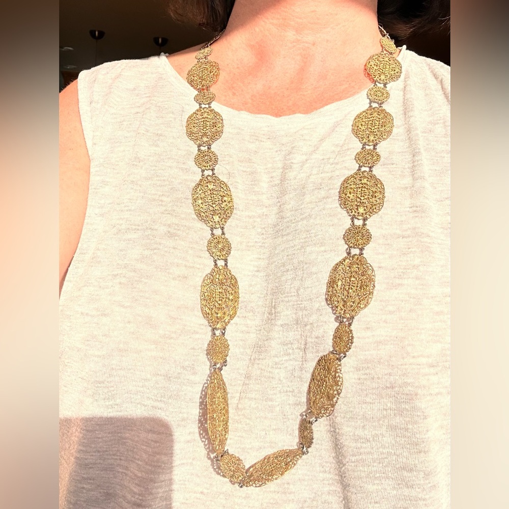 Unique Victorian scroll gold tone necklace